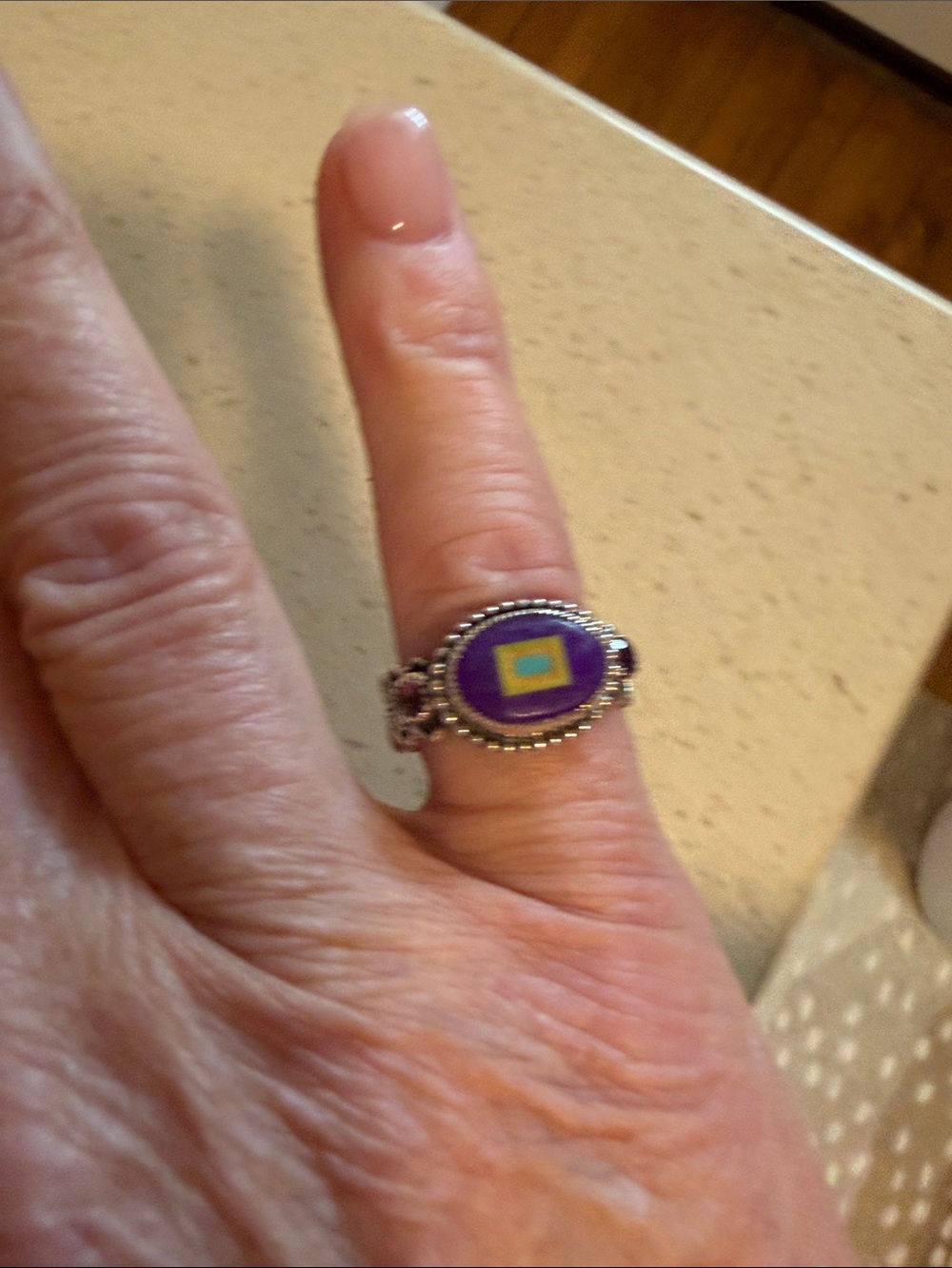 Purple Oval Decorative Smart Ring - Unbranded. Sterling Silver. Size 4.5